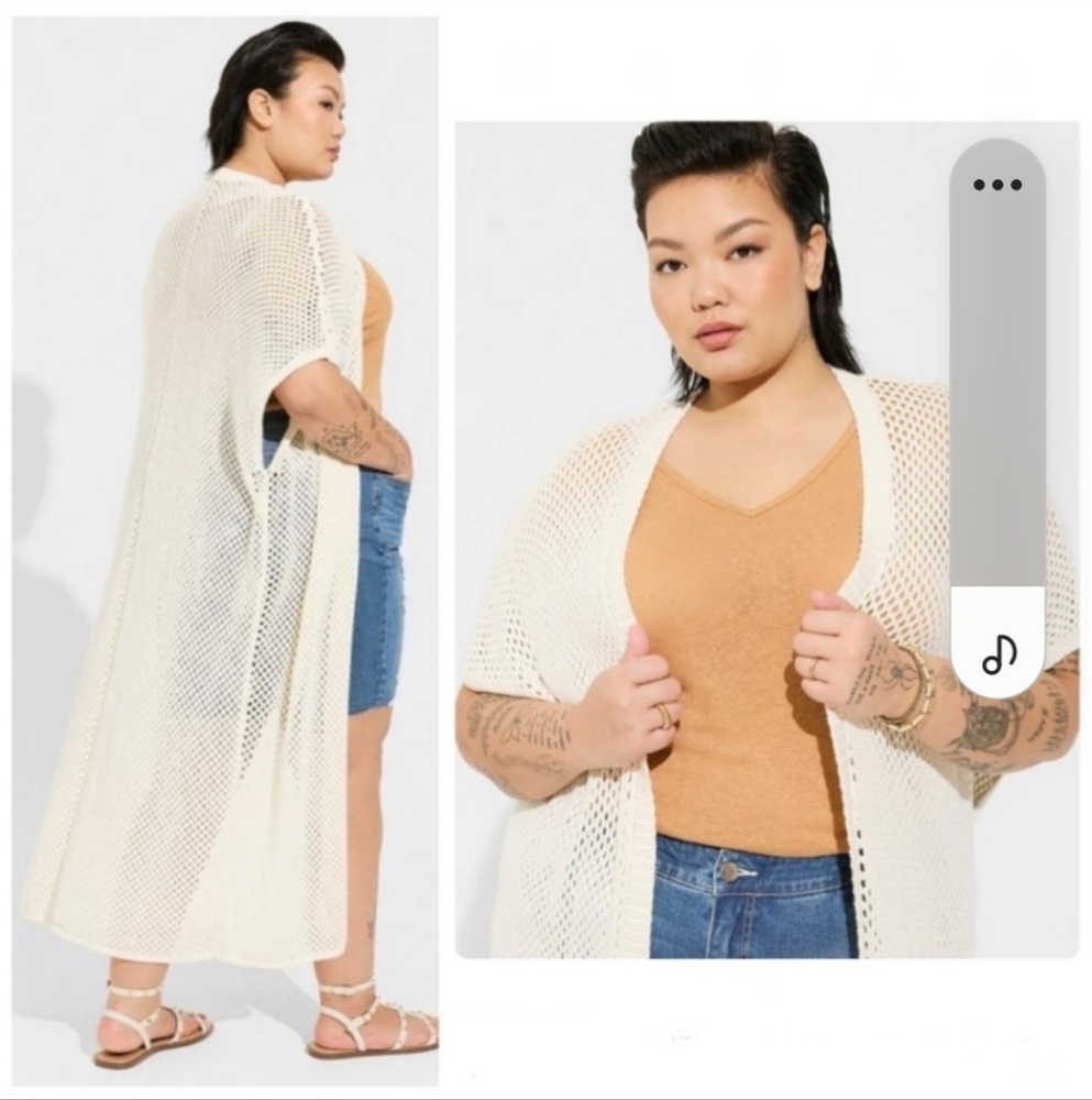 Sz 1X/2X Torrid Cream Duster Vest Cardigan Sweater